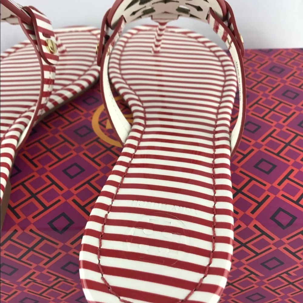 Tory Burch Miller sandals red white stripe 7 - Picture 4 of 4